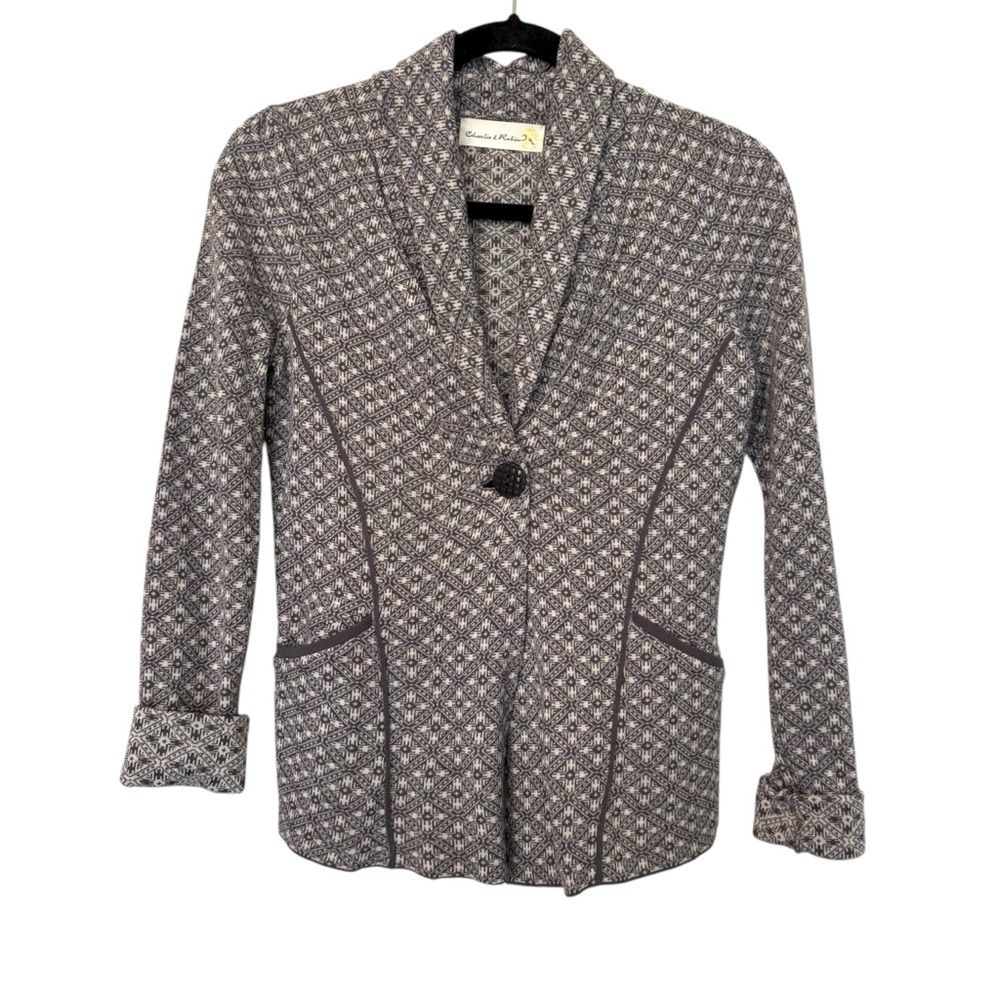 Charlie & Robin Wool Blend Printed‎ Blazer Gray & White